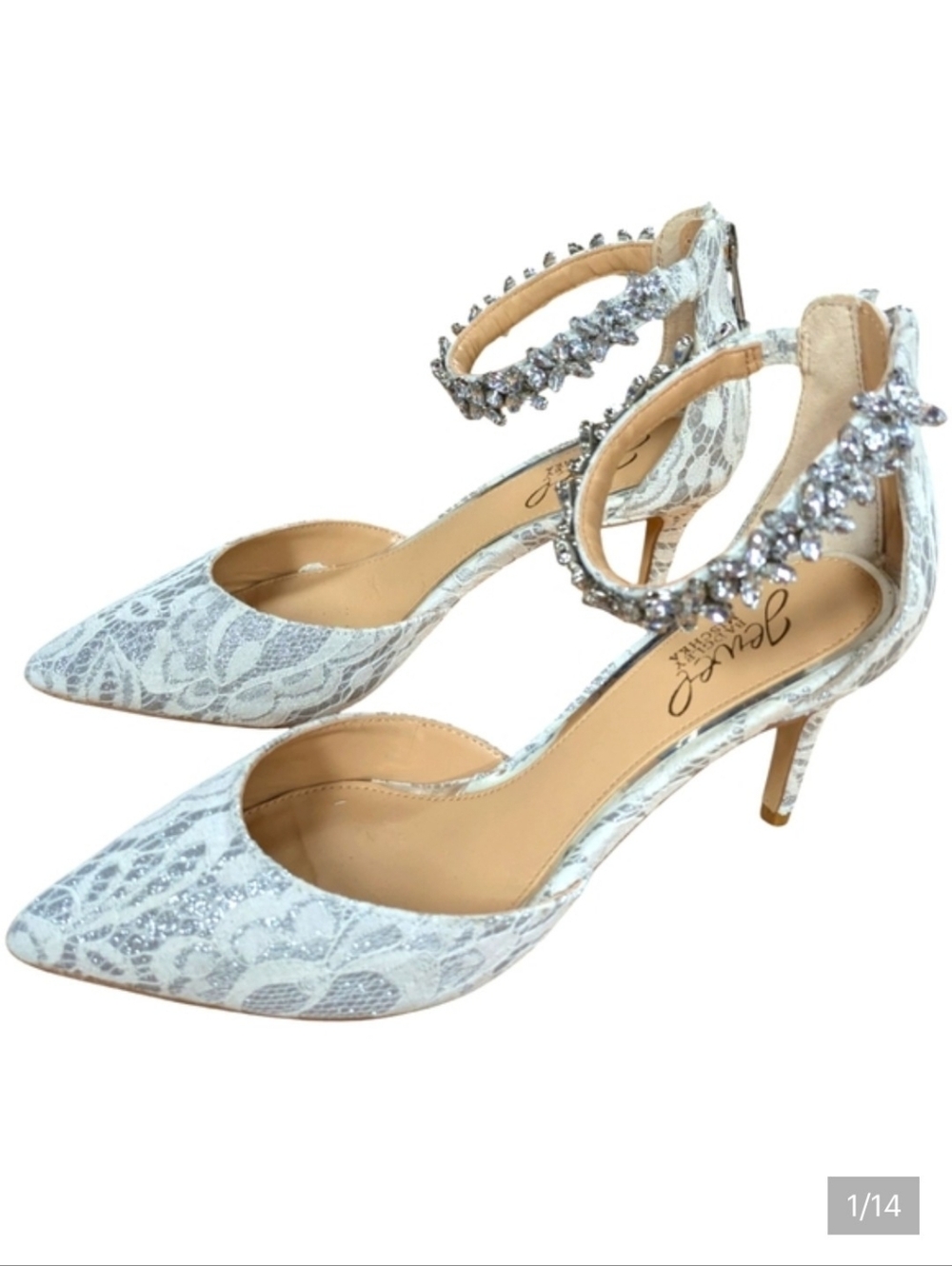 Jewel Badgley Mischka Lace d'Orsay Heels with Crystal Ankle Strap Size 6 Wedding